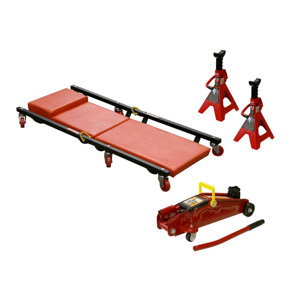 Combo gato hidráulico 2 ton - burros embancar 2 ton - carretilla para mecánico BIG RED